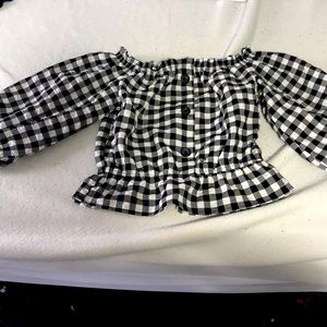 Off the shoulder checkered shirt